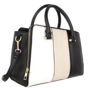 Olivia Miller black white and beige handbag with crossbody attachment